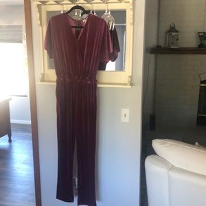 H Halston Women's Surplice-neck Suede Jumpsuit